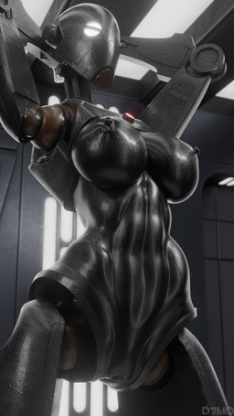 anthro big_breasts biped breasts dark_body erect_nipples female female_anthro genitals glistening glistening_body glowing glowing_eyes hands_behind_head machine nipples nude nude_anthro nude_female science_fiction solo text vulva wet mrd3mo pickle_juice_(modeler) star_wars commando_droid robot 3d_(artwork) 4k 9:16 absurd_res artist_name digital_media_(artwork) hi_res