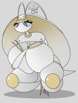 antennae_(anatomy) big_breasts blue_pupils breasts crouching eyelashes female grey_background huge_breasts looking_down pincers pupils purple_eyes simple_background solo thick_thighs white_body wide_hips toni_oni nintendo pokemon arthropod generation_7_pokemon humanoid insect pheromosa pokemon_(species) ultra_beast 3:4 hi_res signature