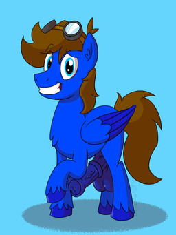4_legs animal_genitalia animal_penis blue_body blue_eyes blue_fur blue_hair blue_penis brown_hair chest_tuft equine_genitalia equine_penis eyebrows eyewear eyewear_on_head feathered_wings feathers feral fur genitals goggles goggles_on_head hair head_tuft heavy_balls highlights_(coloring) hooves inner_ear_fluff looking_at_viewer male one_leg_up penis raised_eyebrow raised_leg shadow simple_background smile smiling_at_viewer solo tuft vein veiny_penis wings slightlyarousedguy hasbro my_little_pony mythology fan_character equid equine horse mammal mythological_creature mythological_equine pegasus pony 3:4 hi_res shaded signature