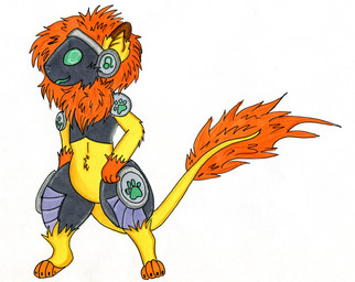 anthro fluffy fluffy_tail front_view fur green_eyes machine orange_body orange_fur screen screen_face solo tail yellow_body yellow_fur selinatc devz_(selinatc) felid lion mammal pantherine protogen full-length_portrait hi_res painting_(artwork) portrait traditional_media_(artwork) traditional_painting_(artwork) traditional_watercolor_(artwork) watercolor_(artwork)