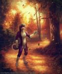 anthro barefoot biped black_nose blue_eyes day detailed_background evening featureless_crotch feet fence forest fur male nature nude outside path plant purple_body purple_fur sky smile solo standing text tree white_body white_fur mylafox canid canine canis mammal wolf 2019 detailed digital_media_(artwork) hi_res url