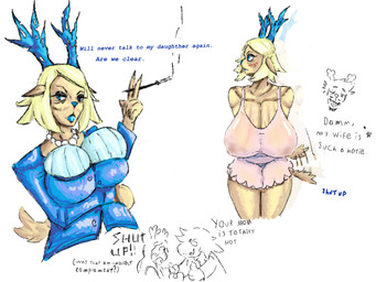 anthro antlers blonde_hair blue_eyes blue_horn blue_lipstick blush breasts cigarette clothing dialogue female gem hair horn jewelry lipstick makeup necklace nightgown pearl_(gem) pearl_necklace simple_background text caldinie1 deltarune undertale_(series) carol_holiday noelle_holiday rudolph_holiday susie_(deltarune) deer mammal 4:3 english_text hi_res
