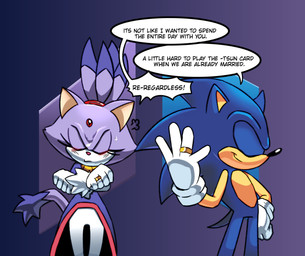 anthro blush crossed_arms dialogue digit_ring duo eyes_closed female hero humor jewelry male male/female married married_couple princess ring royalty smile speech_bubble text tsundere wedding_ring starioforreal sega sonic_the_hedgehog_(series) blaze_the_cat sonic_the_hedgehog canid canine canis domestic_cat domestic_dog eulipotyphlan felid feline felis hedgehog mammal comic english_text hi_res