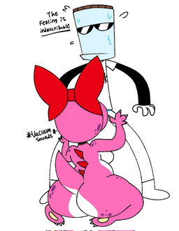 4_fingers anthro back_spikes big_butt biped bodily_fluids bottom_heavy bow_on_head breasts butt claws clothing container duo eyewear female finger_claws fingers for_a_head jar kneeling male male/female mouth_closed multicolored_body multicolored_scales oral pear-shaped_figure pink_body pink_scales red_bow scales shirt simple_background spikes spikes_(anatomy) standing sunglasses sweat tail text topwear wearing_sunglasses white_background white_body white_clothing white_scales white_shirt white_topwear wide_hipped_anthro wide_hipped_female wide_hips itz_not_v mario_bros nintendo birdo_(character) jarhead_(itz_not_v) birdo object_head 2025 english_text hi_res