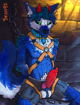 anthro aroused ball_tuft balls big_balls big_penis black_eyes blue_body blue_fur blue_snout bound chain chained cheek_tuft clothing collar ear_piercing ear_ring facial_tuft fangs fluffy fluffy_chest fur gem genitals green_eyes hands_behind_back huge_balls huge_penis inner_ear_fluff knot knotted_penis male multicolored_body multicolored_fur nipples penis penis_through_clothing penis_through_underwear piercing prisoner ring_piercing ripped_underwear sitting sitting_on_ground solo straps straps_across_chest teeth torn_clothing tuft vein veiny_penis white_body white_fur seon92 go_to_horny_jail jaycemutt canid canine canis hybrid hyena mammal werecreature wolf absurd_res hi_res meme