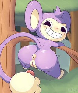 anus big_butt blush bodily_fluids butt day detailed_background duo erection eyelashes female forest forest_background fur genital_fluids genitals hair male male/female masturbation nature nature_background nude outside penis plant smile tail thick_thighs tree vulva wide_hips xelius nintendo pokemon aipom generation_2_pokemon human mammal pokemon_(species) primate digital_media_(artwork) hi_res