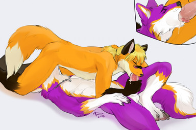 anthro anthro_on_anthro anthro_penetrated anthro_penetrating anthro_penetrating_anthro athletic athletic_anthro athletic_male balls blonde_hair blue_body blue_fur bodily_fluids claws cum cum_in_mouth cum_inside cutaway dipstick_tail duo erection eyes_closed eyewear fellatio fur genital_fluids genitals glasses gloves_(marking) grey_claws hair jewelry leg_markings lying male male/male male_penetrated male_penetrating male_penetrating_male markings necklace nude on_back on_top oral oral_penetration orange_body orange_fur penetration penile penis penis_grab penis_in_mouth purple_body purple_fur purple_tail red_penis sex simple_background socks_(marking) tail tail_markings three-quarter_view white_background white_balls white_body white_fur white_tail famir jcfox canid mammal 2019 dated