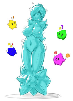 armless big_breasts blue_body blue_nipples breasts crown ear_piercing ear_ring exclamation_point female floating genitals headgear implied_transformation navel nipples not_furry nude piercing question_mark ring_piercing scared shaking simple_background solo star star_bit transformation vulva white_background unknown_artist mario_bros nintendo super_mario_galaxy rosalina_(mario) animate_inanimate hungry_luma luma 2015