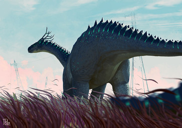 ambiguous_feral ambiguous_gender antlers blue_body blue_scales blue_sky blue_tail feral grass horn long_neck multicolored_body multicolored_scales outside plant quadruped scales sky solo tail toy(e) mythology dinosaur prehistoric_species reptile saurischian sauropod sauropodomorph scalie signature