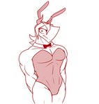 bow_(feature) bow_in_front bow_tie bunny_costume clothed clothing costume crossdressing embarrassed fake_ears fake_rabbit_ears hair horn looking_at_viewer male muscular muscular_male red_line_art simple_background solo topwear white_background gooseworx sigrik demon demon_humanoid humanoid 2022 colored_line_art digital_media_(artwork) line_art monochrome red_and_white sketch