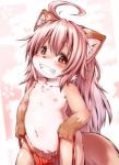 anthro belly blush clothing female flat_chested fur genitals hair kemono navel nipples pussy slightly_chubby smile solo standing teeth tuft underwear undressing young young_anthro young_female koishi_chikasa strawberry_(koishi_chikasa) canid canine mammal censored