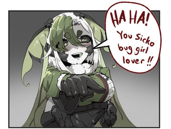 4_arms antennae_(anatomy) black_sclera breasts exoskeleton female gesture green_eyes green_hair hair hand_gesture looking_at_viewer multi_arm multi_limb open_mouth pointing pointing_at_viewer solo speech_bubble text white_hair egocider vtuber juniper_actias animal_humanoid arthropod arthropod_humanoid humanoid insect insect_humanoid lepidopteran lepidopteran_humanoid moth_humanoid english_text hi_res