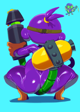 anthro blue_background boots butt clothing crouching eyewear footwear form_fitting glistening glistening_clothing glistening_latex glistening_skinsuit glistening_thighs glue goggles latex latex_clothing latex_skinsuit male purple_clothing purple_latex purple_skinsuit rear_view shadow shoes simple_background skinsuit solo straddling thick_thighs tight_clothing goatboydraws bloons_tower_defense ninja_kiwi glue_gunner haplorhine mammal monkey primate hi_res