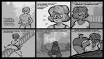 big_breasts bodily_fluids breasts butt canid canine canis clothed clothing comic coxaplenty curvy_figure domestic_dog english_text eyewear female flying_sweatdrops glasses greyscale in_heat josie_(salebrous) mammal masturbation monochrome nipples open_mouth outside presenting presenting_hindquarters slightly_chubby solo sweat sweatdrop tail tail_motion tailwag text tongue tongue_out vaginal vaginal_masturbation voluptuous