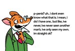 anthro dialogue eyewear fur glasses humor male necktie nervous orange_body orange_fur simple_background solo stated_heterosexuality stated_sexuality text white_background white_body white_fur nives geronimo_stilton_(series) geronimo_stilton mammal mouse murid murine rodent 2023 aliasing digital_media_(artwork) english_text