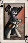 anthro biped black_hair black_tie_(suit) bow_(feature) bow_tie card card_template clothing coat female flower gun hair holding_gun holding_object holding_ranged_weapon holding_weapon plant playing_card playing_card_template purple_eyes queen_(playing_card) queen_of_spades ranged_weapon solo spades_(suit) standing submachine_gun suit suit_symbol thompson_gun topwear trenchcoat weapon yakovlev-vad friendship_is_magic hasbro my_little_pony octavia_(mlp) earth_pony equid equine horse mammal pony 2014 2:3 hi_res