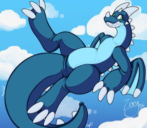 anthro balloon floating inflatable looking_back male raised_leg sky skyscape solo toothy_grin wings kippz mythology rain(zoran) animate_inanimate dragon living_balloon living_inflatable mythological_creature mythological_scalie scalie hi_res