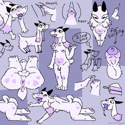 anthro anus balls belly bent_over blush blush_lines bodily_fluids breasts cake chest_tuft crazy_eyes dessert dripping erection feet feral food foot_fetish foot_play footjob genital_fluids genitals group gynomorph heart_(marking) hooves humanoid_feet intersex long_ears markings nude penetration penile penile_penetration penis penis_in_vagina plantigrade precum precum_drip purple_body purple_eyes raised_tail sex tail tongue tuft vaginal vaginal_penetration lilacfluffygoat lilac_(lilacfluffygoat) boss_monster_(undertale) bovid caprine goat mammal 1:1 aliasing binary_drawing digital_drawing_(artwork) digital_media_(artwork) hi_res trans_(lore) trans_woman_(lore)