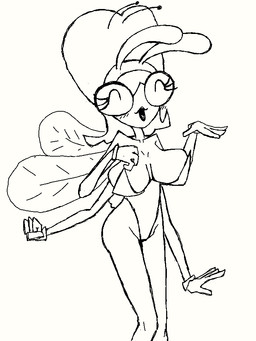 4_arms antennae_(anatomy) anthro big_breasts blush breasts female grim_(aritst) lipstick makeup multi_arm multi_limb playboy_bunny playboy_outfit solo wings disney the_buzz_on_maggie frieda_pesky arthropod fly_(animal) insect