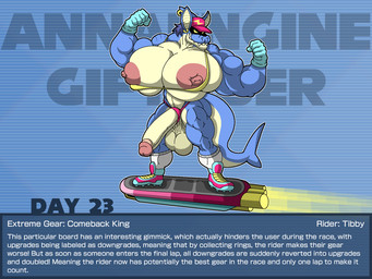 abs anthro areola balls biceps big_areola big_balls big_breasts big_muscles big_nipples big_penis bikini bikini_bottom bikini_thong bikini_top blue_background blue_body blue_hair breast_squish breasts clothing ear_piercing extreme_gear fangs flexing flexing_bicep flexing_both_biceps footwear foreskin furgonomics furry-specific_piercing genitals gills gloves glowing glowing_eyes grin gynomorph hair half-erect handwear hat headgear headwear hoverboard hovercraft huge_breasts humanoid_genitalia humanoid_penis ineffective_clothing intersex markings multicolored_body multicolored_tail muscular muscular_anthro muscular_arms muscular_gynomorph muscular_intersex navel nipples nude obscured_eyes penis piercing pink_clothing pink_nipples retracted_foreskin saggy_balls shark_tail sharp_teeth shoes simple_background smile socks solo squish standing swimwear tail tan_balls tan_body tan_penis tan_tail teeth text tight_clothing two-piece_swimsuit two_tone_body two_tone_tail vehicle yellow_clothing yellow_eyes annaengine inktober tiburalgo_(character) bat fish hybrid mammal marine shark 2025 4:3 digital_media_(artwork) english_text hi_res busty_boy_(lore) male_(lore)