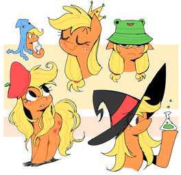 apple_hat blush blush_stickers cartoon_freckles clothing crown eyelashes female freckled_face freckles frog_hat hat headgear headwear long_eyelashes smile squid_hat witch_hat syrupyyyart friendship_is_magic hasbro my_little_pony applejack_(mlp) equid equine horse mammal pony hi_res