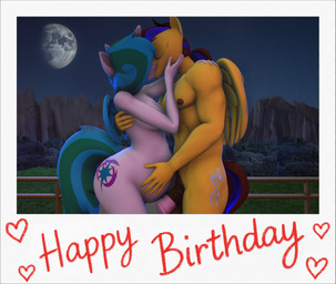 abs anthro anthro_on_anthro anthrofied athletic balls breasts duo erect_nipples eyes_closed female flaccid folded_wings fur genitals hair hand_on_back hand_on_belly hand_on_face happy_birthday heart_symbol horn hug kiss_on_lips kissing long_hair long_mane long_tail male male/female mane medium_breasts moon mountain multicolored_hair muscular muscular_anthro muscular_male night nipples nude outside penis polaroid_photo pregnant pregnant_anthro pregnant_female sky tail text two_tone_hair vein veiny_balls veiny_penis wings yellow_body yellow_fur olkategrin hasbro my_little_pony mythology amber_stargazer fan_character lemon_box equid equine horse mammal mythological_creature mythological_equine pegasus pony winged_unicorn 3d_(artwork) digital_media_(artwork) english_text hi_res source_filmmaker_(artwork) wallpaper watermark
