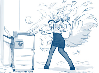 5_fingers anthro anthrofied biped bodily_fluids bottomwear breasts clothed clothed_anthro clothed_female clothing digitigrade female fingers flying_sweatdrops footwear front_view fully_clothed fully_clothed_anthro fully_clothed_female fur hair id_card inside legwear miniskirt motion_lines necktie open_mouth pantyhose paper photocopier printer scared shoes skirt solo standing surprised sweat sweatdrop tail teeth tongue topwear wide_eyed conditional_dnp tom_fischbach twokinds mrs._nibbly mammal rodent sciurid tree_squirrel 2025 blue_and_white hi_res monochrome sketch