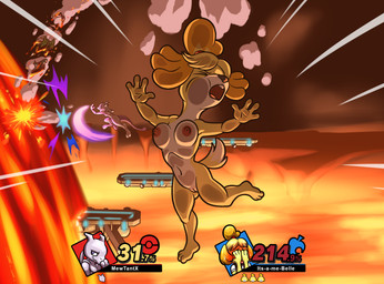 3_toes 4_fingers against_surface anthro balls black_nose blonde_hair breast_squish breasts burnt_clothing clothing duo eyes_closed face_squish feet female fingers flaccid fur gameplay_mechanics genitals gui hair hindpaw humanoid_genitalia humanoid_hands humanoid_penis lava male navel nipples nude on_glass open_mouth paws penis solo_focus squish tail teeth text toes tongue vulva wardrobe_malfunction yellow_body yellow_fur bassybefuddle conditional_dnp animal_crossing nintendo pokemon super_smash_bros. super_smash_bros._ultimate isabelle_(animal_crossing) canid canine canis domestic_dog generation_1_pokemon legendary_pokemon mammal mewtwo pokemon_(species) shih_tzu toy_dog 2023 cel_shading digital_media_(artwork) english_text hi_res shaded