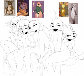 anthro anthro_on_anthro areola biped breasts butt clothed clothed_anthro clothed_female clothing featureless_breasts female female/female female_anthro fingers front_view fur genitals group hair hooves humanoid_genitalia humanoid_vulva inside looking_at_viewer medium_breasts nipples nude nude_anthro nude_female sitting small_breasts smile spots standing tail tongue vulva freeedon deer mammal 2026 digital_drawing_(artwork) digital_media_(artwork) hi_res reference_image