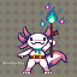3_toes :3 ambiguous_gender anthro bald barefoot beady_eyes belt black_eyes bottomless clothed clothing colored_fire featureless_crotch feet fire gills green_fire grey_background holding_object holding_staff magic magic_user mostly_nude no_fur pattern_background pink_body scarf shirtless simple_background solo staff text toes pixelgodoy amphibian aquatic axolotl mole_salamander salamander 1:1 artist_name colored digital_media_(artwork) hi_res pixel_(artwork) shaded watermark