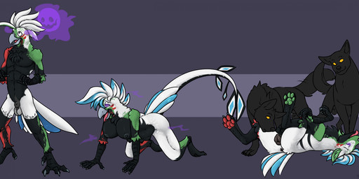 all_fours animal_genitalia animal_vulva anthro anthro_to_feral balls breasts canine_genitalia canine_vulva claws female feral gender_transformation genitals group lying male male/female mtf_transformation on_back pawpads penis possession sheath species_transformation standing three_frame_sequence tongue tongue_out transformation transformation_sequence trio vulva wallswhisper avian canid canine mammal absurd_res hi_res