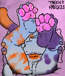 :3 anthro anus bed feet female foot_focus fur furniture genitals nude orange_body orange_fur pawpads pillow purple_body purple_fur pussy solo white_body white_fur theenyface cally_(theenyface) domestic_cat felid feline felis mammal