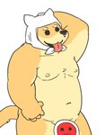 anthro belly brown_body brown_fur censored_by_face fur kemono male moobs nipples overweight overweight_anthro overweight_male simple_background solo tongue tongue_out white_background kick_(artist) bandai_namco taiko_no_tatsujin inu_wada canid canine canis domestic_dog mammal 2011 censored