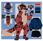 anthro belly blue_clothing blue_eyes clothing eyes_closed fur jacket male markings open_mouth red_body simple_background slightly_chubby solo spots spotted_body striped_markings stripes tail tongue tongue_out topwear kentott0 mythology kento_tsuo_(kentott0) dragon furred_dragon furred_scalie mythological_creature mythological_scalie scalie hi_res model_sheet