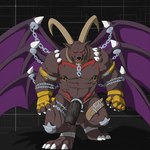 abs anthro belt brown_body brown_fur chain claws fur genitals horn male muscular muscular_anthro muscular_male nipples pecs penis red_eyes solo wings riseson bandai_namco digimon belphemon belphemon_(rage_mode) bovid caprine demon digimon_(species) goat mammal 1:1 hi_res