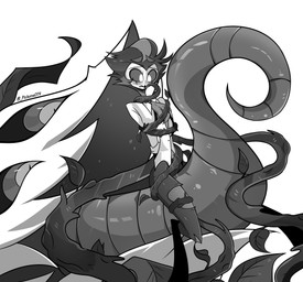 ambiguous_gender anthro bdsm beak big_tongue blush bondage bottomwear bound captured cheek_tuft clothed clothing dominant dominant_ambiguous duo facial_tuft fluffy fluffy_chest fully_clothed fuzzy hands_behind_back head_tuft imminent_sex larger_ambiguous leaf male male/ambiguous multi_eye nervous on_tongue open_mouth pants plant pupils restrained restrained_arms restrained_by_tentacles restrained_legs restraints sentient_plants shirt shy simple_background sitting size_difference skinny smaller_male straddling straddling_tongue submissive submissive_male tapering_tongue tentacle_around_arm tentacle_around_leg tentacles tentacles_around_arms tentacles_around_legs tongue tongue_out topwear torn_bottomwear torn_clothing tuft vine_bondage vine_tentacles vines white_background white_pupils pichona014 hellaverse helluva_boss stolas_(helluva_boss) avian bird demon elemental_creature flora_fauna owl owl_demon plant_monster absurd_res greyscale hi_res monochrome signature