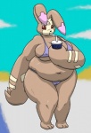 anthro anthrofied bikini biped breasts clothed clothing digimorph female obese obese_anthro obese_female overweight overweight_anthro overweight_female skimpy solo swimwear tight_clothing two-piece_swimsuit hybridprojectalpha bandai_namco digimon antylamon digimon_(species) lagomorph mammal hi_res