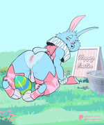 all_fours anal anal_fluids anal_oviposition anthro anus backsack balls band-aid bandage bandage_on_face basket big_butt blinking bodily_fluids bottomless bottomless_anthro bottomless_male bubble_butt buckteeth butt clothed clothing container day digitigrade easter_egg egg egg_from_ass egg_in_ass egg_insertion eyebrows fingerless_gloves fur genitals gloves grass handwear holidays legwear looking_back male male_oviposition narrowed_eyes outside oviposition perineum plant saggy_balls sign solo stretched_anus teeth text thick_thighs thigh_highs topwear tuft uneven_balls vest michwolfestein easter easter_bunny lagomorph leporid mammal rabbit 2025 2d_animation 5:6 animated english_text hi_res loop no_sound short_playtime webm