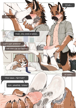 4_toes adolescent adult_on_adolescent adult_on_young age_difference ambiguous_fluids anthro bed bedroom bodily_fluids bottomwear bottomwear_down brother_penetrating_brother butt cheek_tuft clothed clothing cuff_(restraint) cum cum_drip cum_on_feet cum_on_paw dominant dripping duo ejaculation excited eyewear facial_tuft feet fluffy fluffy_ears fluffy_tail foot_fetish foot_focus foot_grab foot_on_face foot_play foot_rub foot_sniffing footjob fur furniture genital_fluids genitals glasses gradient_background humanoid_genitalia humanoid_penis kneeling larger_male leg_grab male male/male masturbation multicolored_body multicolored_fur neck_tuft necktie nude nude_male older_male_younger_male open_clothing open_mouth open_shirt open_topwear orgasm orgasm_face outside_sex pants pants_down partially_clothed pawpads paws penile penile_masturbation penis precum precum_drip raised_leg raised_paw restraints seductive sex shackles shirt shy simple_background size_difference smaller_male sniffing speech_bubble tail teeth teeth_showing text text_box toes tongue topwear tuft wearing_glasses young young_male makioraku beagle canid canine canis domestic_dog german_shepherd herding_dog hunting_dog mammal pastoral_dog scent_hound absurd_res english_text hi_res brother_(lore) brothers_(lore) incest_(lore) sibling_(lore)