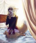 anthro bedroom_eyes bottomwear clothed clothing eyewear femboy glasses half-closed_eyes looking_at_viewer male narrowed_eyes open_mouth pawpads piercing seductive skirt solo sweater tongue tongue_piercing tongue_stud topwear arctikah_(artist) taz_(evilbread) canid canine fennec_fox fox mammal true_fox absurd_res hi_res