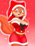 anthro belt big_breasts black_nose bottomwear bow_accessory breasts cleavage clothed clothing costume female holidays looking_at_viewer maid_headdress open_mouth open_smile santa_costume skirt smile snow solo tail zebra10045 christmas disney robin_hood_(disney) maid_marian canid canine fox mammal hi_res