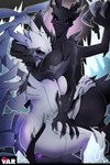 anthro between_breasts big_breasts big_butt black_body breasts butt butt_grab claws curvy_figure duo female female/female genitals hand_on_butt horn licking membrane_(anatomy) membranous_wings nipples scales sex simple_background tail thick_thighs tongue tongue_out vulva white_body wings zvar capcom european_mythology monster_hunter mythology construct_(mh) dragon mythological_creature mythological_scalie scalie western_dragon zoh_shia 2:3 hi_res