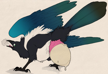 4_toes anatomically_correct anatomically_correct_cloaca anatomically_correct_genitalia animal_genitalia beak big_egg biped bipedal_feral black_beak black_feet blue_body blue_feathers blue_tail blue_wings bodily_fluids breath butt claws cloaca cloaca_juice cloaca_juice_drip cloaca_juice_on_cloaca cloacal cloacal_penetration cloacal_prolapse digitigrade egg egg_from_cloaca feather_markings feathers feet feral genital_fluids genitals green_body green_eyes green_feathers green_tail green_wings hyper large_penetration looking_at_object looking_back looking_pleasured male male_feral male_oviposition markings monotone_beak monotone_feet multicolored_body multicolored_feathers multicolored_wings nude open_mouth oviposition penetration pink_cloaca pink_tongue prolapse raised_tail rear_view rictal_bristles simple_background solo standing stretched_cloaca tail tail_feathers talons textured_background three-quarter_view tight_fit toe_claws toes tongue tongue_out two_tone_tail white_body white_feathers white_wings wings 01phoenix01 third-party_edit wren_(kuruk) avian bird black-billed_magpie corvid holarctic_magpie magpie_(corvid) oscine passerine 2026 hi_res sketch traditional_media_(artwork)