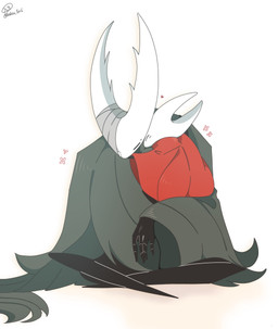 2_horns ambiguous_gender biped black_body cloak clothed clothing duo fingers horn hug hugging_another red_cloak red_clothing sitting kokuu_806 hollow_knight_(franchise) team_cherry hollow_knight_(character) hornet_(hollow_knight) arthropod vessel_(species) hi_res half_sister_(lore) sibling_(lore) sister_(lore)