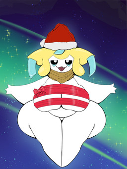 anthro aurora_(phenomenon) big_breasts big_butt bra breasts butt christmas_clothing christmas_headwear clothing female gift_wrapped hat headgear headwear holidays huge_breasts night santa_hat scarf solo thick_thighs underwear p1k4achumostacho christmas nintendo pokemon generation_3_pokemon jirachi legendary_pokemon pokemon_(species) hi_res