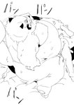 anthro belly big_belly bodily_fluids butt duo genitals kemono male male/male moobs nipples overweight overweight_male penis sex sweat text sigenoya takotyutyu canid canine mammal raccoon_dog tanuki 2021 absurd_res hi_res japanese_text monochrome sketch