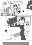 anthro black_body black_fur canid canine canis clothing comic cotton_(artist) dialogue domestic_dog english_text felid female fur greyscale lion male mammal monochrome natsume_(tooboe_bookmark) nitobe pantherine text tooboe_bookmark tuft