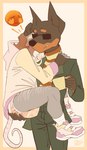 ageplay ambiguous_gender anthro blush bodily_fluids bottomwear brown_body brown_hair bunnyhopps_(diaper) clothed clothing diaper duo embarrassed eyewear flustered footwear genital_fluids glasses grey_body hair holding_another hoodie infantilism leg_scar male male/ambiguous object_in_mouth orange_background pacifier pacifier_in_mouth pants roleplay scar shoes simple_background socks suit_jacket thigh_scar topwear unclean_diaper urine used_diaper wearing_diaper wearing_glasses wet_diaper bbawua abuniverse bunnyhopps american_opossum canid canine canis dobermann domestic_dog mammal marsupial pinscher virginia_opossum hi_res