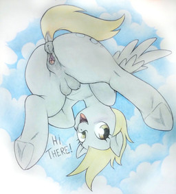 animal_genitalia animal_vulva anus blonde_hair blue_body blue_fur blush butt clitoral_winking clitoris cutie_mark dialogue dock_(anatomy) equine_anus equine_genitalia equine_vulva feathered_wings feathers female feral flying fur genitals hair hooves puffy_anus sky skyscape solo tail talking_feral teats text upside_down vulva wings yellow_eyes perrox friendship_is_magic hasbro my_little_pony mythology derpy_hooves_(mlp) equid equine mammal mythological_creature mythological_equine pegasus 2026 absurd_res colored english_text hi_res traditional_media_(artwork)