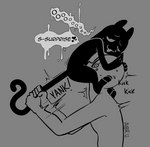 ahegao ambiguous_gender ambiguous_penetrated anthro anthro_penetrating anthro_penetrating_human big_ears black_body black_fur bodily_fluids cloven_hooves dialogue dominant dominant_anthro duo face_fucking face_hugging face_mounting fur grey_background hooves human_on_anthro human_penetrated interspecies irrumatio larger_human looking_away looking_pleasured male male/ambiguous male_penetrating narrowed_eyes nude one_eye_closed oral oral_penetration penetration penile presenting_gift seductive sex simple_background size_difference smaller_anthro submissive submissive_human surprise tail tail_pull tears text unguligrade abigrock anon mascot_(abigrock) demon human imp mammal english_text hi_res monochrome signature